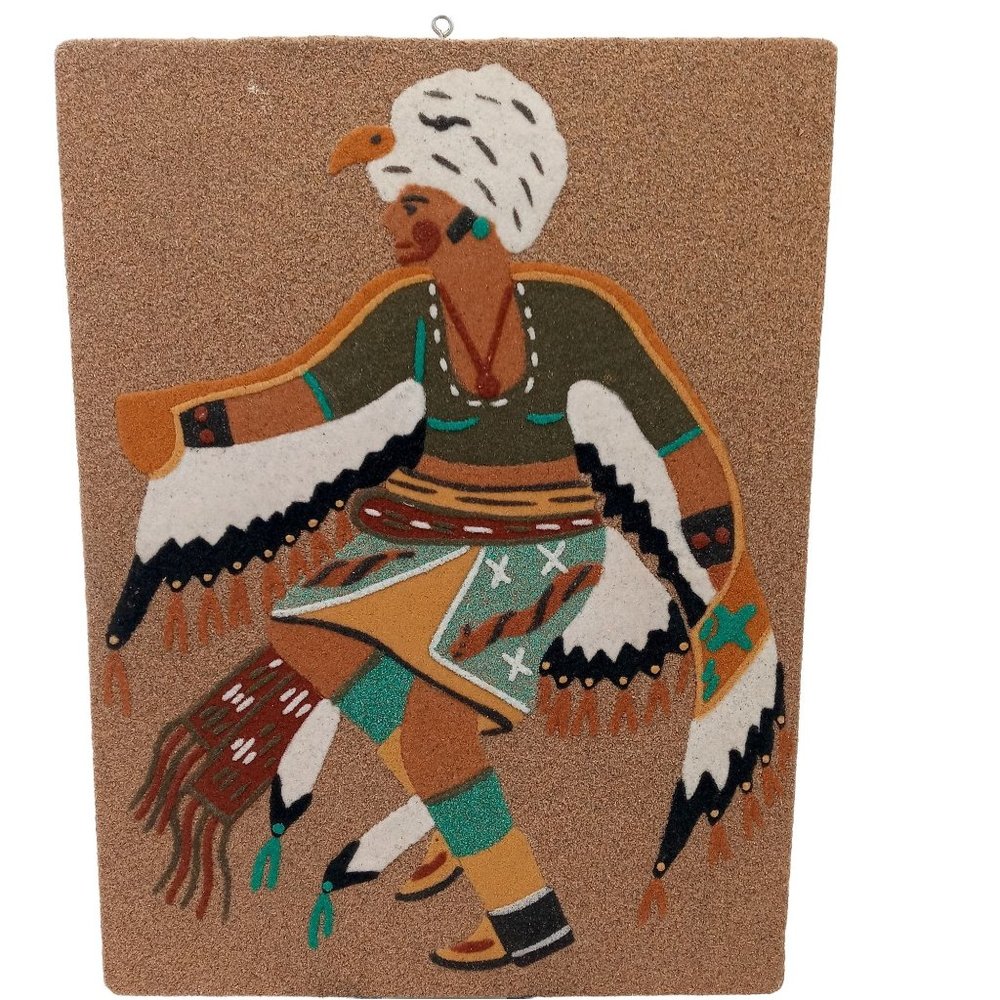 Eagle Dancers Sand Art Painting Vintage Pueblo Mythology Native American Dancing